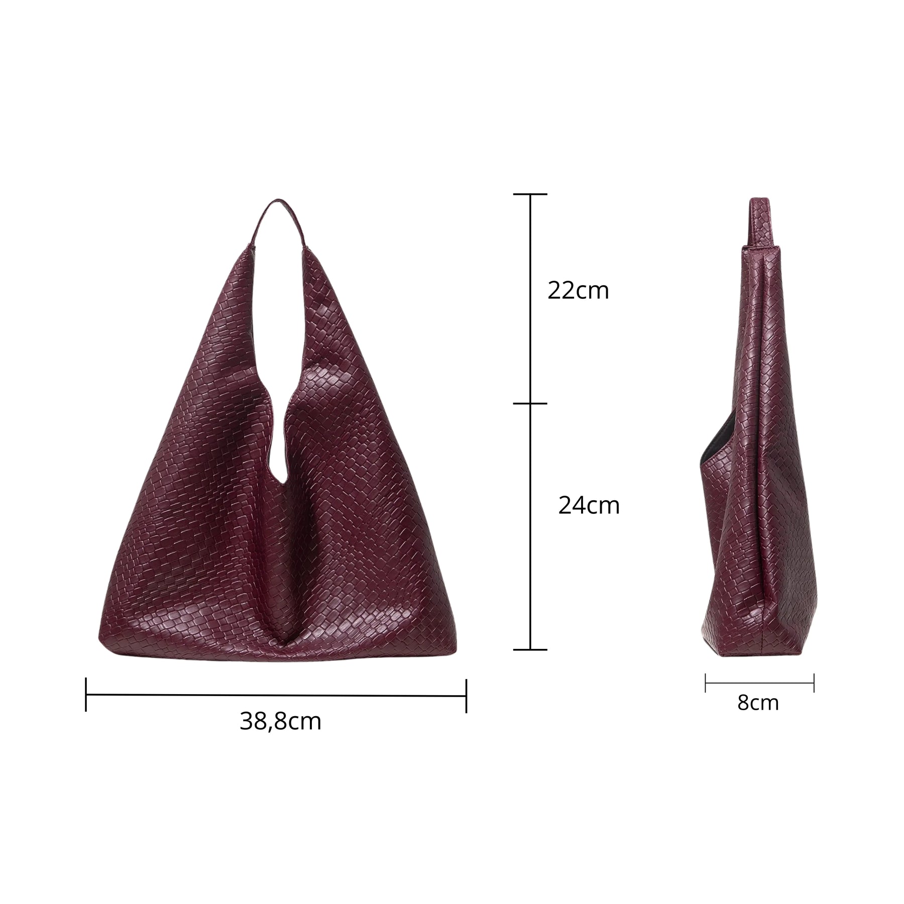 Bolsa de ombro feminina em couro tabela de medidas