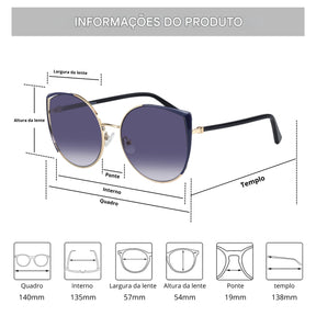 Óculos de Sol Feminino Tabela de medidas 