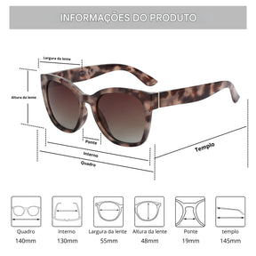 Óculos de Sol feminino medidas
